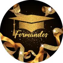 Painel De Festa Redondo 1,50x1,50 - Formatura Fitas Dourado 015