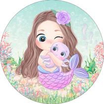 Painel De Festa Redondo 1,50x1,50 - Fundo do Mar Sereia Baby Cute 009 Painel De Festa Redondo 1,50x1,50 - Fundo do Mar Sereia Baby Cute 009