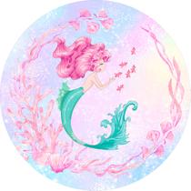 Painel De Festa Redondo 1,50x1,50 - Fundo do Mar Sereia Corais Rosa 010