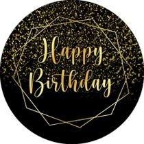 Painel De Festa Redondo 1,50x1,50 - Geométrico Dourado Happy Birthday 036 Painel De Festa Redondo 1,50x1,50 - Geométrico Dourado Happy Birthday 036