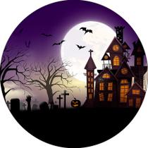 Painel De Festa Redondo 1,50x1,50 - Halloween Fundo Roxo 002