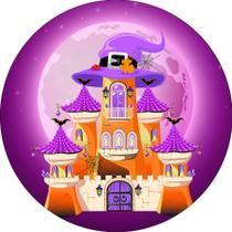 Painel De Festa Redondo 1,50x1,50 - Halloween Roxo Casa de Bruxa 022 Painel De Festa Redondo 1,50x1,50 - Halloween Roxo Casa de Bruxa 022
