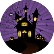 Painel De Festa Redondo 1,50x1,50 - Halloween Roxo Listrado Castelo Assombrado 024 Painel De Festa Redondo 1,50x1,50 - Halloween Roxo Listrado Castelo Assombrado 024