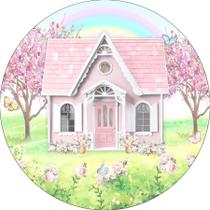 Painel De Festa Redondo 1,50x1,50 - Jardim Casinha com Arco-íris 032
