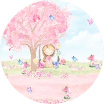 Painel De Festa Redondo 1,50x1,50 - Jardim Menina Balanço 020 Painel De Festa Redondo 1,50x1,50 - Jardim Menina Balanço 020