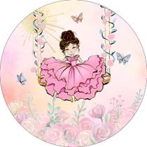 Painel De Festa Redondo 1,50x1,50 - Jardim Princesa Morena no Balanço 040 Painel De Festa Redondo 1,50x1,50 - Jardim Princesa Morena no Balanço 040