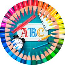 Painel De Festa Redondo 1,50x1,50 - Lápis Coloridos Escola ABC 008
