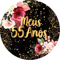 Painel De Festa Redondo 1,50x1,50 - Meus 55 Anos Floral 090