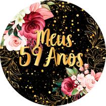 Painel De Festa Redondo 1,50x1,50 - Meus 59 Anos Floral 094