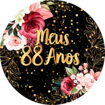 Painel De Festa Redondo 1,50x1,50 - Meus 88 Anos Floral 120