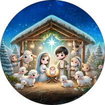 Painel De Festa Redondo 1,50x1,50 - Natal Cristão Cute 042