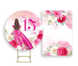 Painel De Festa Redondo 1,50x1,50 + Painel Vertical 1,50x2,20 - 15 Anos Princesa Pink 004