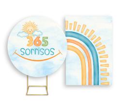 Painel De Festa Redondo 1,50x1,50 + Painel Vertical 1,50x2,20 - 365 Sorrisos Aquarela 017