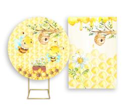 Painel De Festa Redondo 1,50x1,50 + Painel Vertical 1,50x2,20 - Abelhinha Colmeia e Flores 001 Painel De Festa Redondo 1,50x1,50 + Painel Vertical 1,50x2,20 - Abelhinha Colmeia e Flores 001