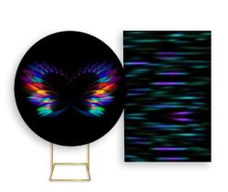 Painel De Festa Redondo 1,50x1,50 + Painel Vertical 1,50x2,20 - Asas Multicoloridas Efeito Neon 002