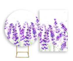 Painel De Festa Redondo 1,50x1,50 + Painel Vertical 1,50x2,20 - Campo Branco de Lavandas 041