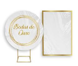 Painel De Festa Redondo 1,50x1,50 + Painel Vertical 1,50x2,20 - Casamento Bodas de Ouro 001 Painel De Festa Redondo 1,50x1,50 + Painel Vertical 1,50x2,20 - Casamento Bodas de Ouro 001