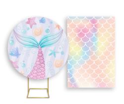 Painel De Festa Redondo 1,50x1,50 + Painel Vertical 1,50x2,20 - Cauda Sereia Candy 008