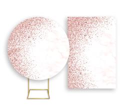Painel De Festa Redondo 1,50x1,50 + Painel Vertical 1,50x2,20 - Efeito Glitter Rose com Mármore 024 Painel De Festa Redondo 1,50x1,50 + Painel Vertical 1,50x2,20 - Efeito Glitter Rose com Mármore 024