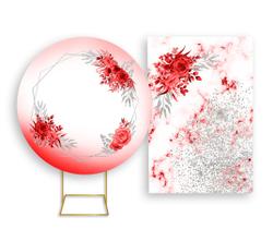 Painel De Festa Redondo 1,50x1,50 + Painel Vertical 1,50x2,20 - Efeito Mármore Vermelho com Floral 017 Painel De Festa Redondo 1,50x1,50 + Painel Vertical 1,50x2,20 - Efeito Mármore Vermelho com Floral 017