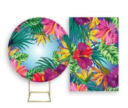 Painel De Festa Redondo 1,50x1,50 + Painel Vertical 1,50x2,20 - Farofa Tropical 001