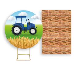 Painel De Festa Redondo 1,50x1,50 + Painel Vertical 1,50x2,20 - Fazenda Trator Cute 001 Painel De Festa Redondo 1,50x1,50 + Painel Vertical 1,50x2,20 - Fazenda Trator Cute 001