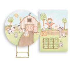 Painel De Festa Redondo 1,50x1,50 + Painel Vertical 1,50x2,20 - Fazendinha Cute Tons Claros 013 Painel De Festa Redondo 1,50x1,50 + Painel Vertical 1,50x2,20 - Fazendinha Cute Tons Claros 013