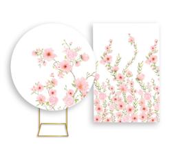 Painel De Festa Redondo 1,50x1,50 + Painel Vertical 1,50x2,20 - Floral Verde Suave com Rosas 051 Painel De Festa Redondo 1,50x1,50 + Painel Vertical 1,50x2,20 - Floral Verde Suave com Rosas 051