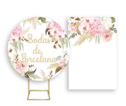 Painel De Festa Redondo 1,50x1,50 + Painel Vertical 1,50x2,20 - Flores Bodas de Porcelana 012 Painel De Festa Redondo 1,50x1,50 + Painel Vertical 1,50x2,20 - Flores Bodas de Porcelana 012
