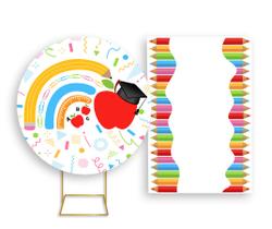 Painel De Festa Redondo 1,50x1,50 + Painel Vertical 1,50x2,20 - Formatura Arco-Íris Didático 003