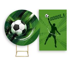Painel De Festa Redondo 1,50x1,50 + Painel Vertical 1,50x2,20 - Futebol Tons de Verde com Bola 010 Painel De Festa Redondo 1,50x1,50 + Painel Vertical 1,50x2,20 - Futebol Tons de Verde com Bola 010