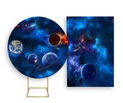 Painel De Festa Redondo 1,50x1,50 + Painel Vertical 1,50x2,20 - Galáxia Azul Planetas 002 Painel De Festa Redondo 1,50x1,50 + Painel Vertical 1,50x2,20 - Galáxia Azul Planetas 002