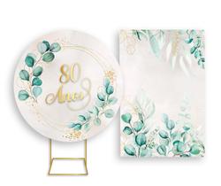 Painel De Festa Redondo 1,50x1,50 + Painel Vertical 1,50x2,20 - Geométrico Folhagens 80 Anos 017