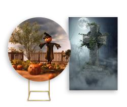 Painel De Festa Redondo 1,50x1,50 + Painel Vertical 1,50x2,20 - Halloween Espantalho Assombrado 005 Painel De Festa Redondo 1,50x1,50 + Painel Vertical 1,50x2,20 - Halloween Espantalho Assombrado 005