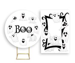 Painel De Festa Redondo 1,50x1,50 + Painel Vertical 1,50x2,20 - Halloween Fantasminhas Cute 014