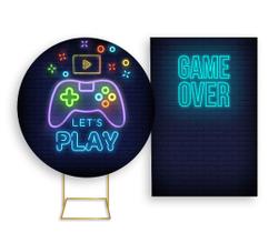 Painel De Festa Redondo 1,50x1,50 + Painel Vertical 1,50x2,20 - Jogos Let's Play Efeito Neon 001