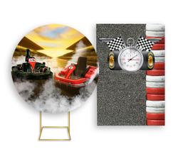 Painel De Festa Redondo 1,50x1,50 + Painel Vertical 1,50x2,20 - Kart Corrida 005