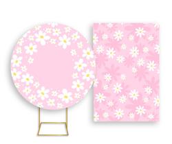 Painel De Festa Redondo 1,50x1,50 + Painel Vertical 1,50x2,20 - Margarida e Poás Rosa Suave 030