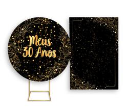 Painel De Festa Redondo 1,50x1,50 + Painel Vertical 1,50x2,20 - Meus 30 Anos Dourado 026