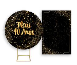 Painel De Festa Redondo 1,50x1,50 + Painel Vertical 1,50x2,20 - Meus 40 Anos Dourado 030