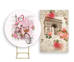 Painel De Festa Redondo 1,50x1,50 + Painel Vertical 1,50x2,20 - Paris Torre Eiffel 002 Painel De Festa Redondo 1,50x1,50 + Painel Vertical 1,50x2,20 - Paris Torre Eiffel 002