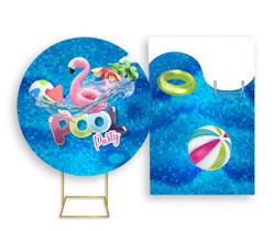 Painel De Festa Redondo 1,50x1,50 + Painel Vertical 1,50x2,20 - Pool Party Piscina Flamingo 001 Painel De Festa Redondo 1,50x1,50 + Painel Vertical 1,50x2,20 - Pool Party Piscina Flamingo 001