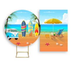 Painel De Festa Redondo 1,50x1,50 + Painel Vertical 1,50x2,20 - Praia Beach Surf 004