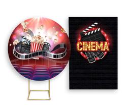 Painel De Festa Redondo 1,50x1,50 + Painel Vertical 1,50x2,20 - Sala de Cinema Pipoca Claquete 001 Painel De Festa Redondo 1,50x1,50 + Painel Vertical 1,50x2,20 - Sala de Cinema Pipoca Claquete 001