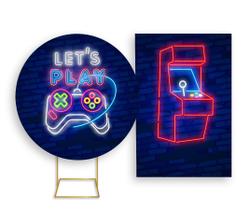 Painel De Festa Redondo 1,50x1,50 + Painel Vertical 1,50x2,20 - Video Game Azul e Vermelho 005 Painel De Festa Redondo 1,50x1,50 + Painel Vertical 1,50x2,20 - Video Game Azul e Vermelho 005