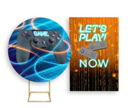 Painel De Festa Redondo 1,50x1,50 + Painel Vertical 1,50x2,20 - Video-Game Controle 007