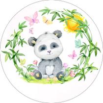 Painel De Festa Redondo 1,50x1,50 - Panda Aquarela Folhas 003