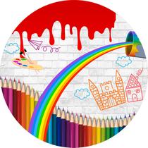 Painel De Festa Redondo 1,50x1,50 - Pintando o sete 7 Colorido 002