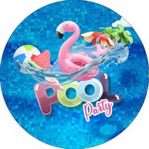 Painel De Festa Redondo 1,50x1,50 - Pool Party Piscina Flamingo 007