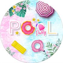 Painel De Festa Redondo 1,50x1,50 - Pool Party Rosa e Azul 003